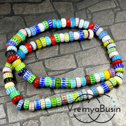 Бусины из стекла миллефиори, рондель 7х4 мм (нить, ок. 95 шт.)