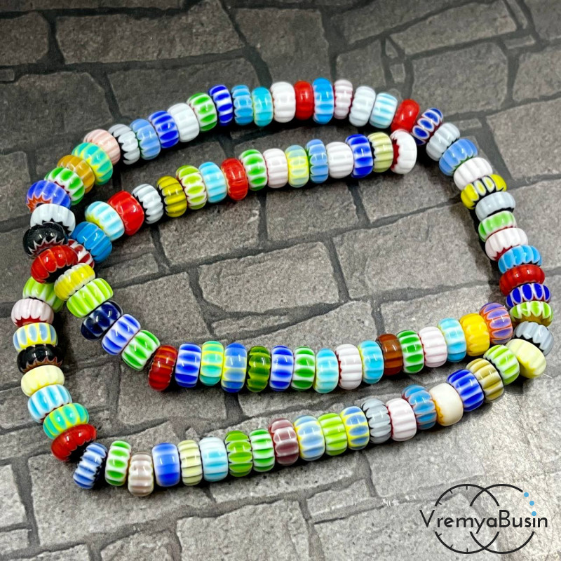 Бусины из стекла миллефиори, рондель 7х4 мм (нить, ок. 95 шт.)