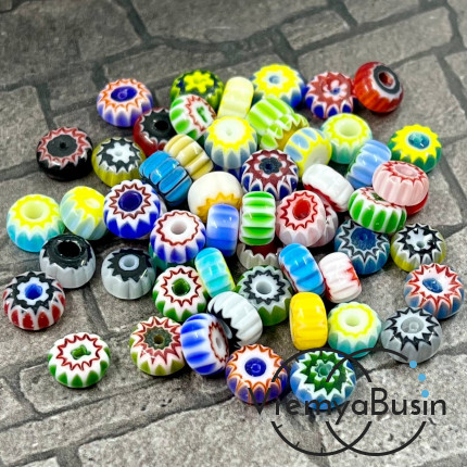 Бусины из стекла миллефиори, рондель 7х4 мм (упак.  10 шт.)