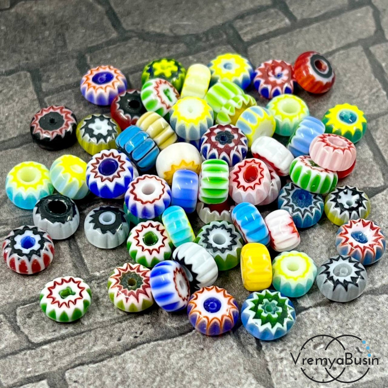 Бусины из стекла миллефиори, рондель 7х4 мм (упак.  10 шт.)
