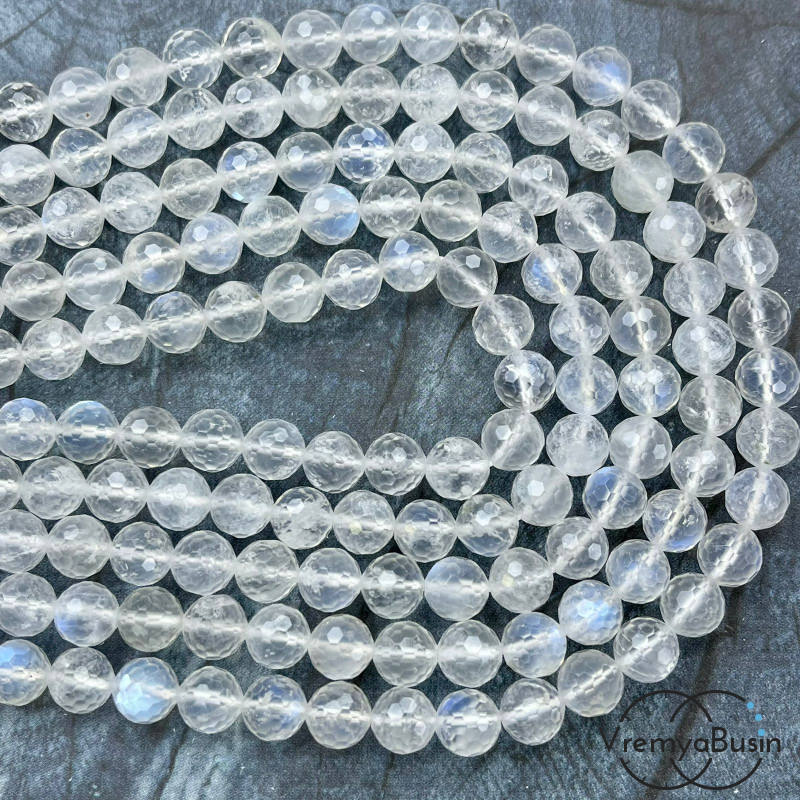 Лунный камень натур., шарик граненый 10 мм (1/2 нити, ок. 19 шт.)