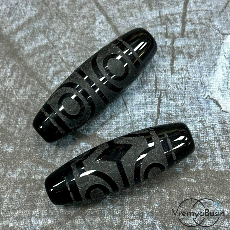 Резная бусина Дзи из агата, "4 глаза" 30х12 мм (1 шт.)