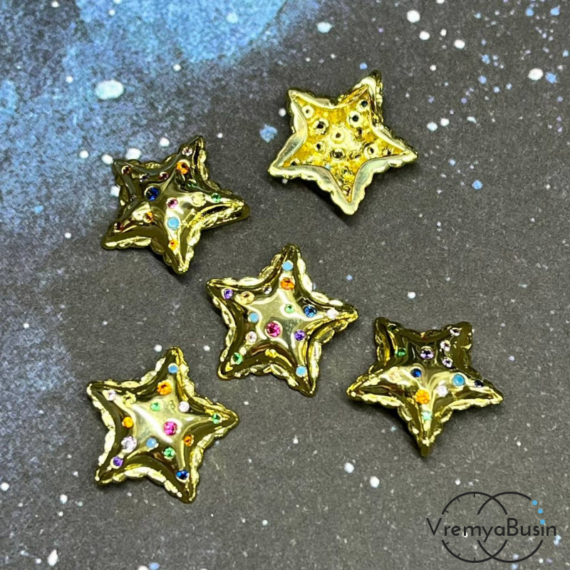 Подвеска с разноцветными фианитами "Звезда", 13х14 мм, из латуни с позолотой (1 шт.)