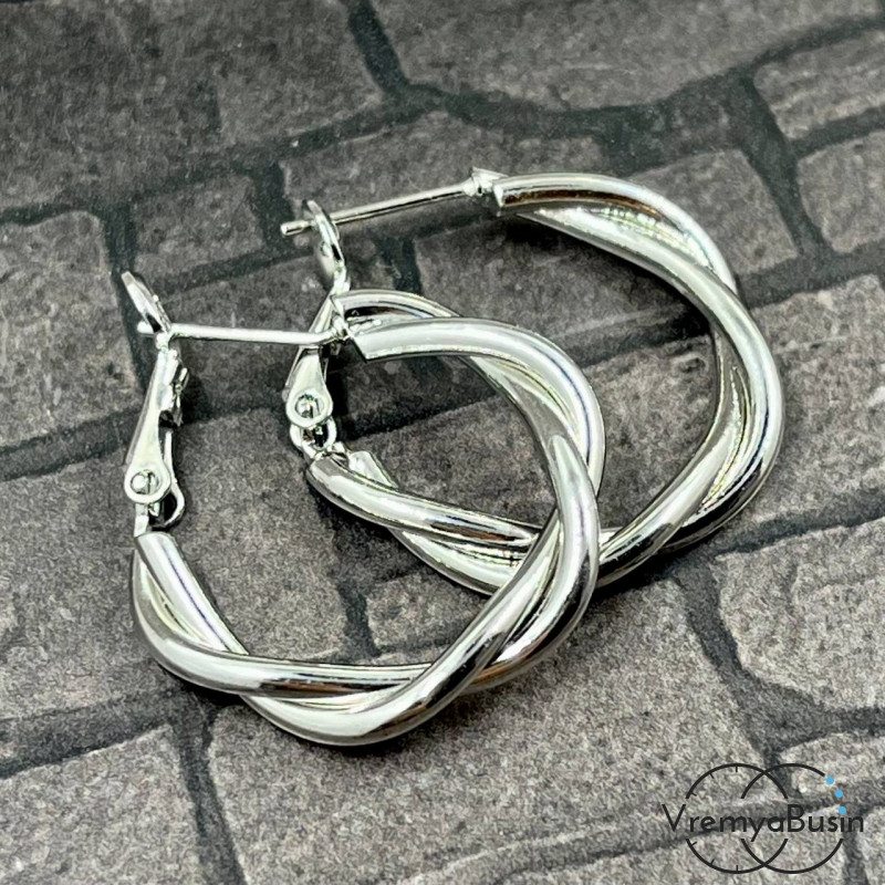 Швензы с французским замком, кольца  25 мм,  из латуни с родиевым покрытием (1 пара)