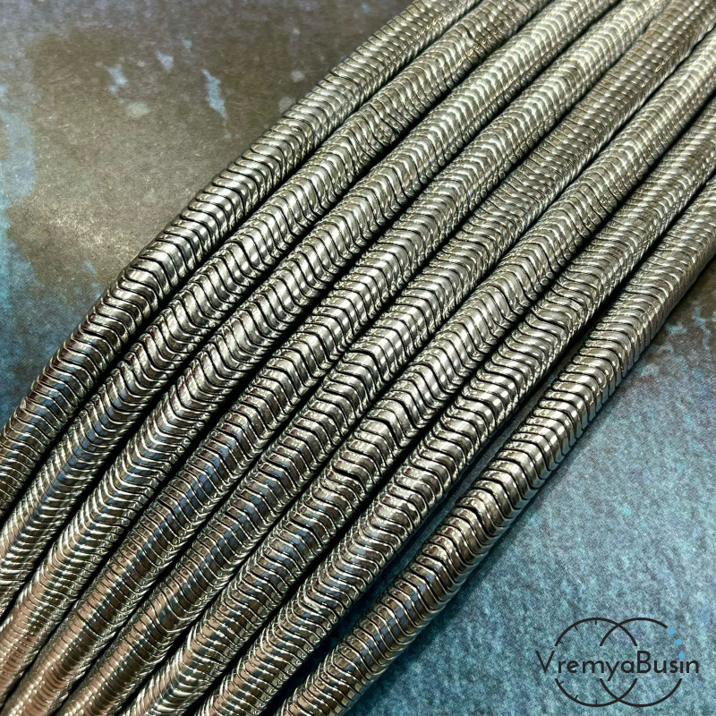 Гематит, диск изогнутый волной, 1х6 мм, цв. серебро (1/2 нити, ок. 160 шт.)