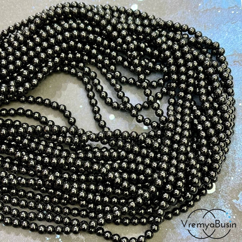 Черный турмалин, шарик гладкий 4 мм (1/2 нити, ок. 45 шт.)