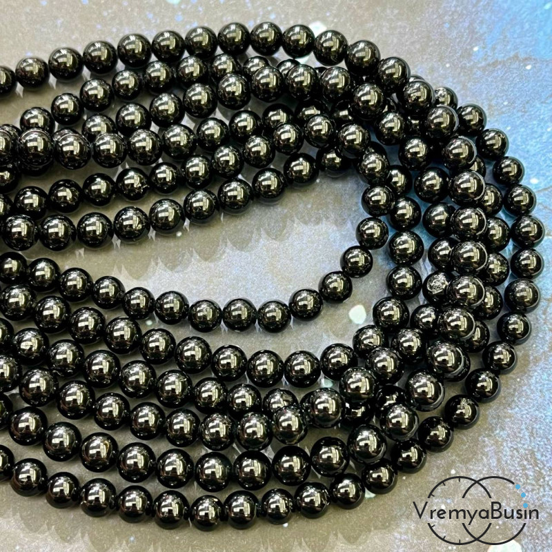 Черный турмалин, шарик гладкий 6 мм (1/2 нити, ок. 32 шт.)