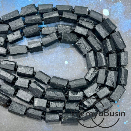 Чёрный турмалин - шерл, бусины трубочки, ок. 12х8 мм  (1/2 нити, ок. 14 шт.)