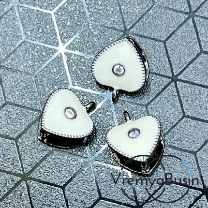 Держатель кулона с эмалью и фианитом, цв. белый, 9х11 мм, латунь с черным родиевым покрытием (1 шт.)