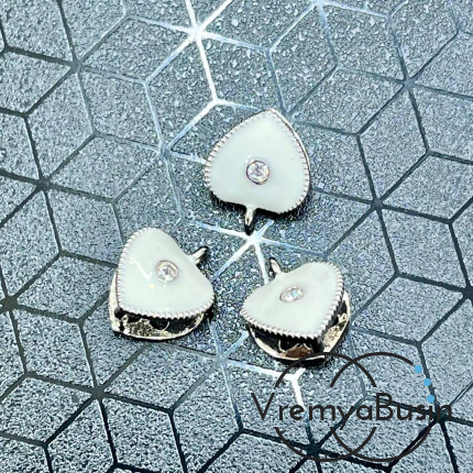 Держатель кулона с эмалью и фианитом, цв. белый, 9х11 мм, латунь с родиевым покрытием (1 шт.)