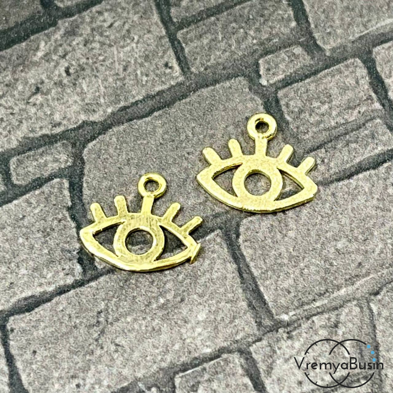 Подвеска "Глаз", 13х12 мм, из латуни с позолотой (1 шт.)