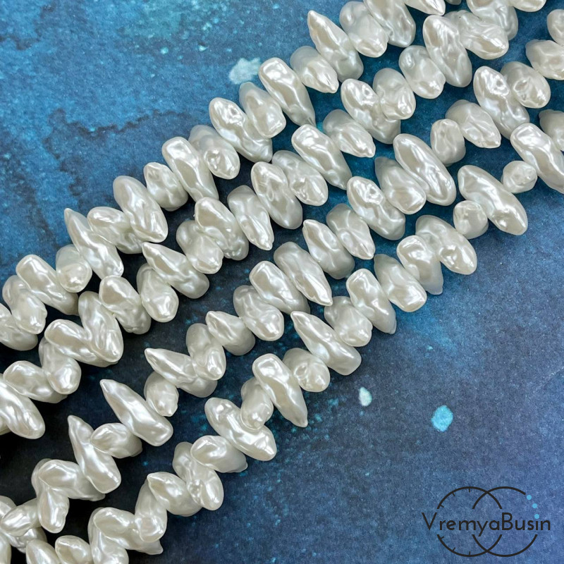 Жемчуг акриловый белый, палочка 17х7х6 мм (нить, ок. 63 шт.)