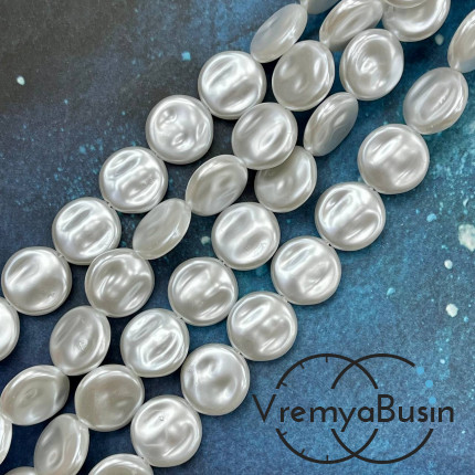 Жемчуг акриловый белый, таблетка 18х6 мм (нить, ок. 23 шт.)