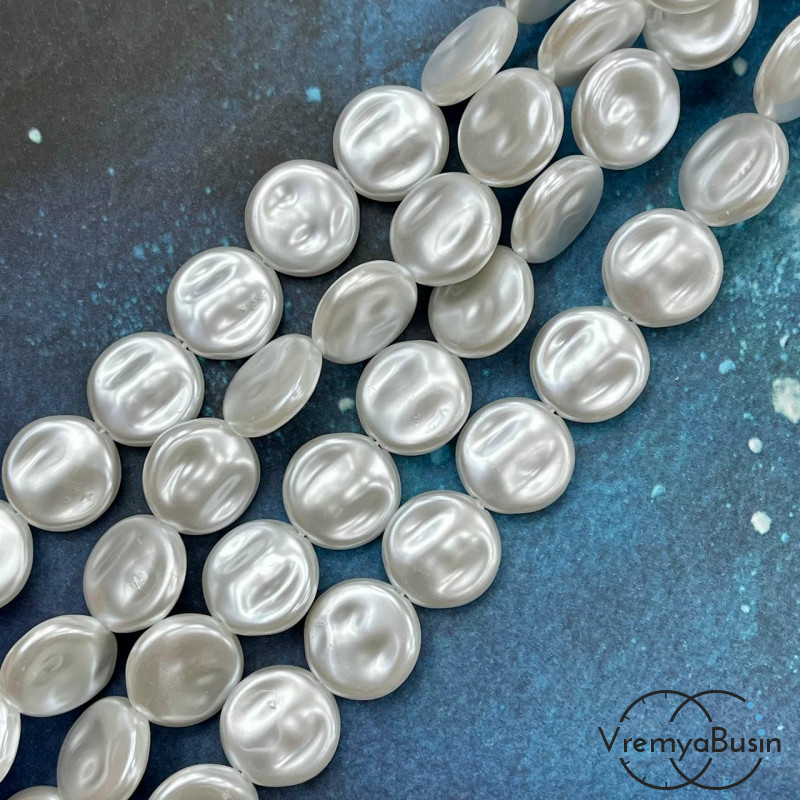 Жемчуг акриловый белый, таблетка 18х6 мм (нить, ок. 23 шт.)