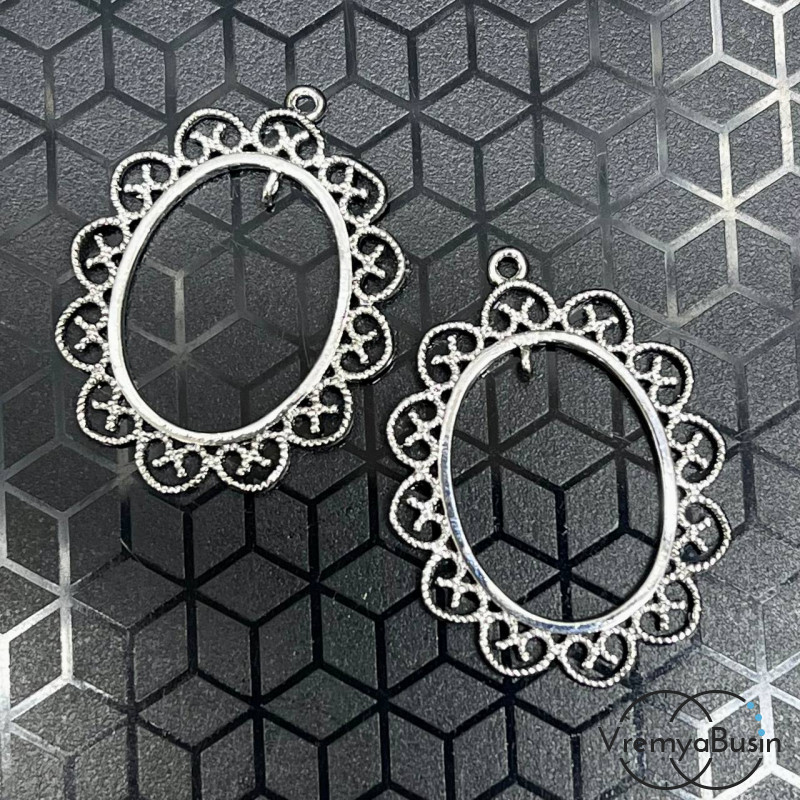 Элементы для серег, латунь с родиевым покрытием, 28х20 мм  (2 шт.)