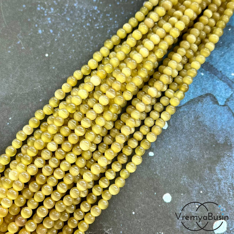 Кошачий глаз имит., шарик гладкий 4 мм (нить, ок. 90 шт.)