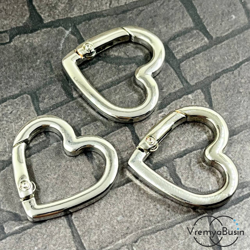 Замок-карабин сердце, 25 мм, цв. никель  (1 шт.)