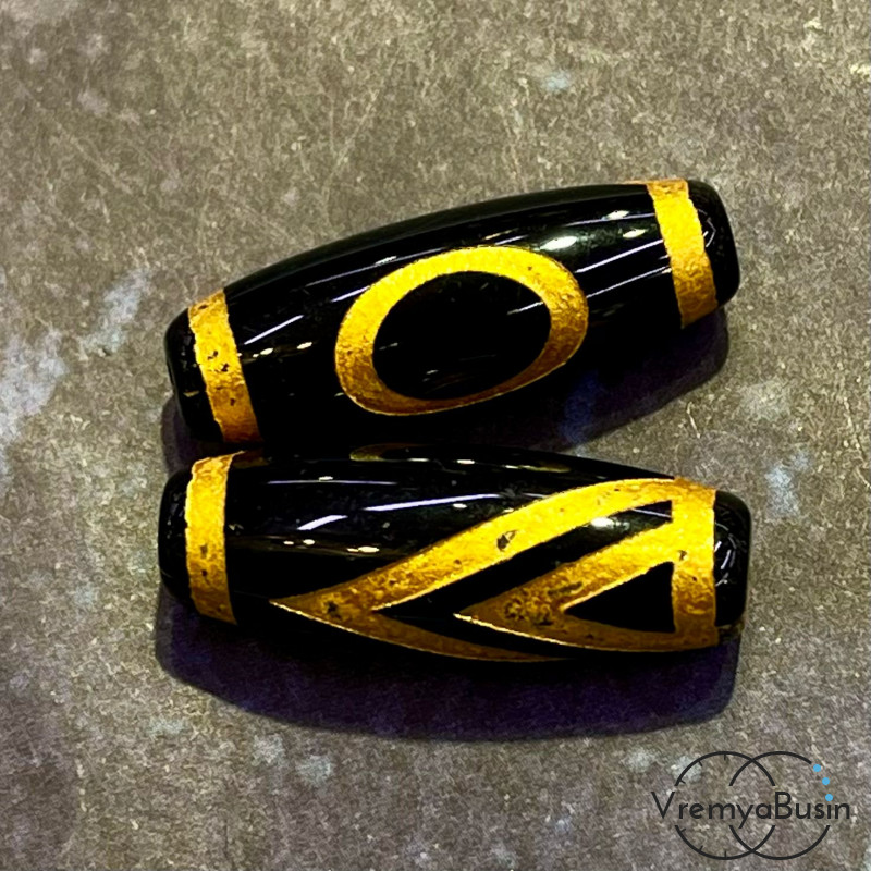 Тибетская бусина Дзи "Небо и горы", 10х30 мм (1 шт.)