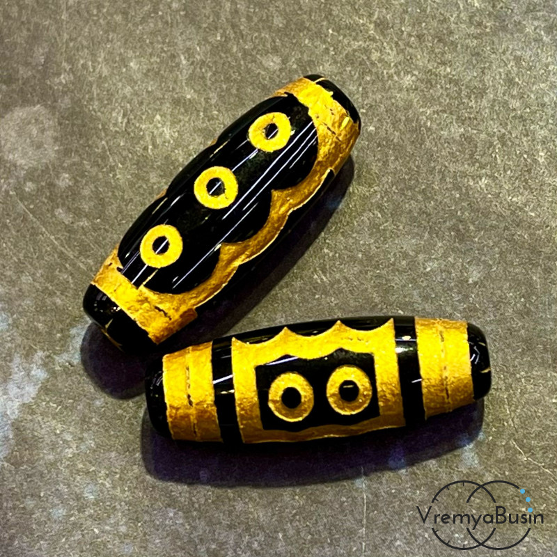 Тибетская бусина Дзи "5 глаз", 10х30 мм (1 шт.)