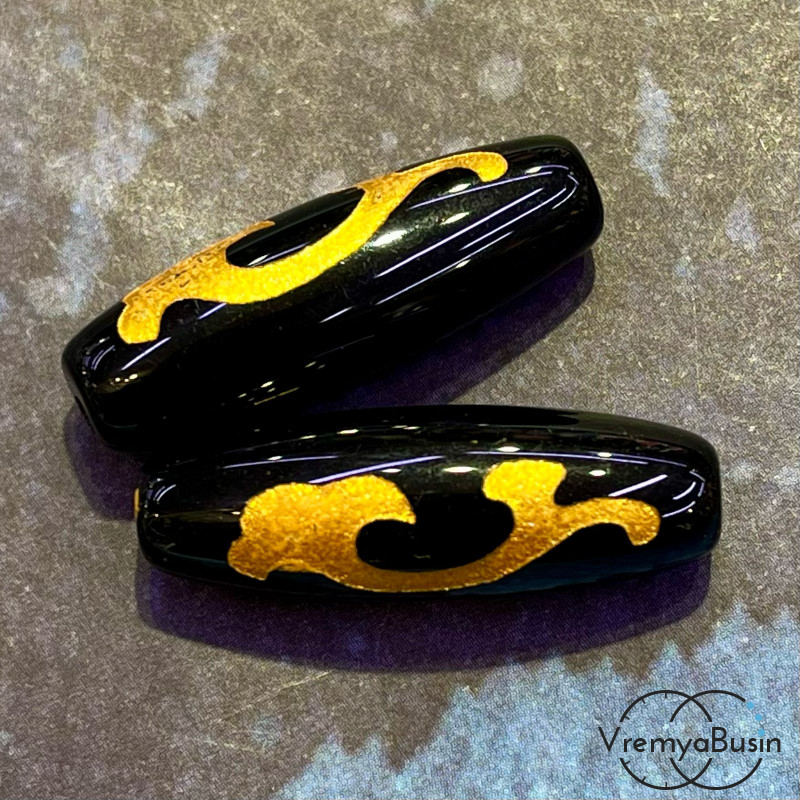 Тибетская бусина Дзи "Руйи", 10х30 мм (1 шт.)