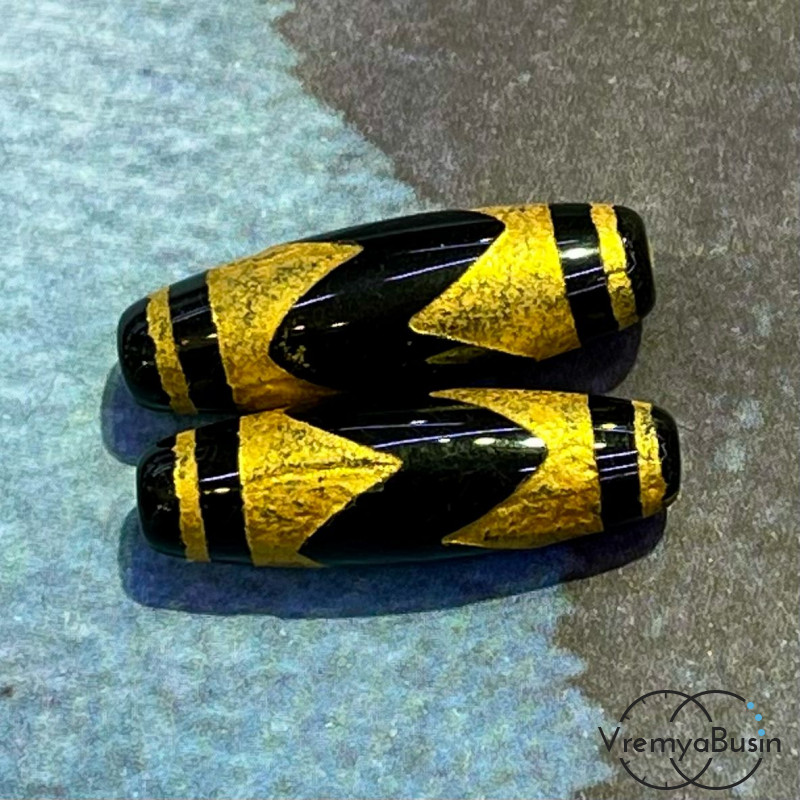 Тибетская бусина Дзи "Зуб тигра", 10х30 мм (1 шт.)