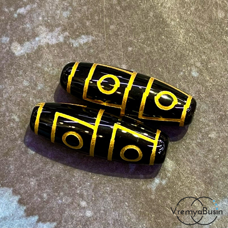 Тибетская бусина Дзи "6 глаз", 10х30 мм (1 шт.)