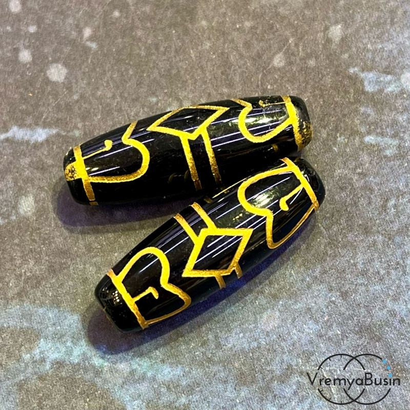 Тибетская бусина Дзи «4 сердца Будды», 10х30 мм (1 шт.)