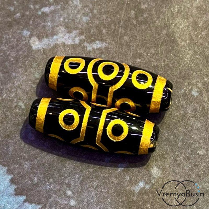 Тибетская бусина Дзи "10 глаз", 10х30 мм (1 шт.)