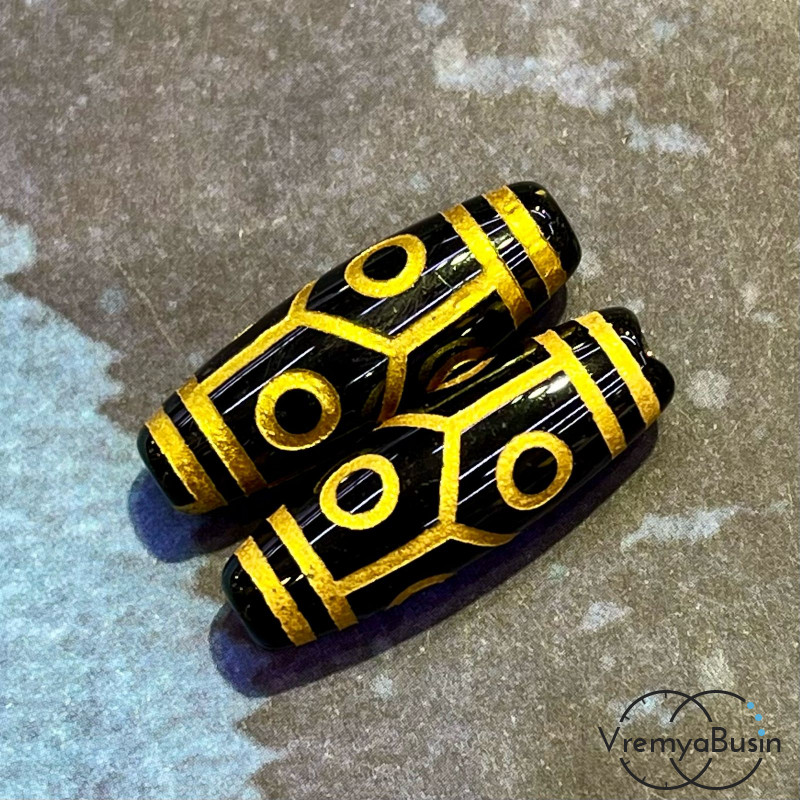 Тибетская бусина Дзи «Шесть глаз + черепаха», 10х30 мм (1 шт.)