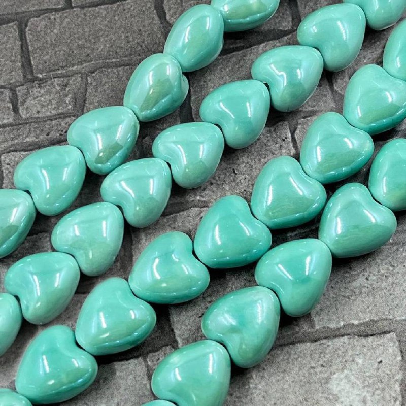 Бусины керамические "Сердце", 12 мм (1/2 нити, ок. 12 шт.)