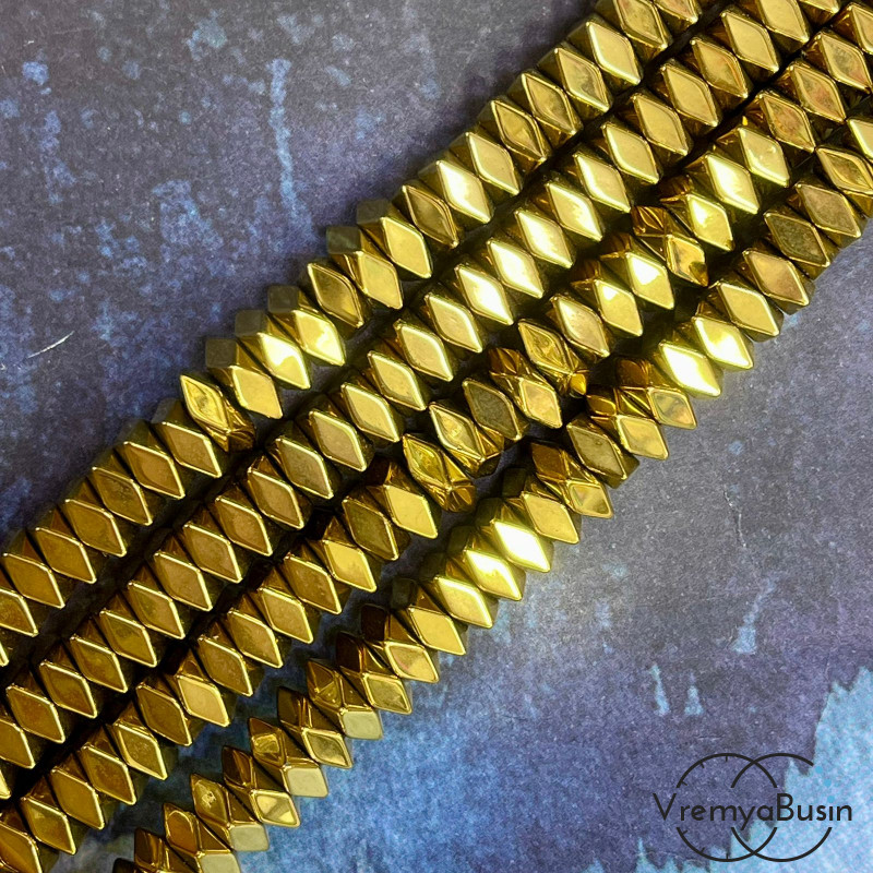 Гематит, прямоугольник со скошенными уголками,  8х4 мм, цв.  золото      (1/2 нити, ок.  45 шт.)