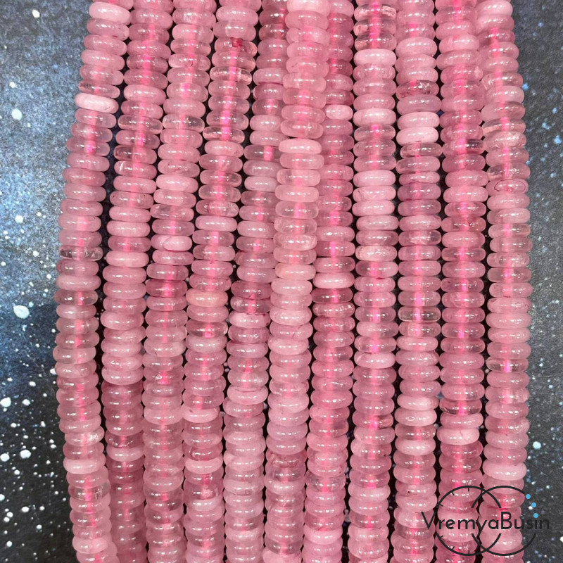Розовый кварц, бусины гладкие шайбы, 6х2 мм (1/2 нити, ок. 85 шт.)