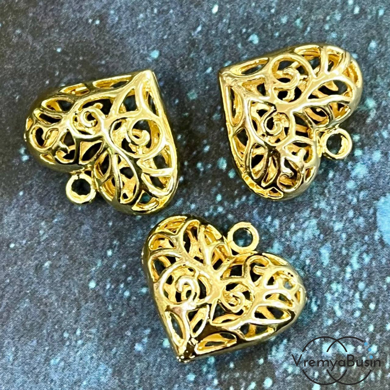 Подвеска "Сердце", 18х16х7 мм, латунь с позолотой (1 шт.)