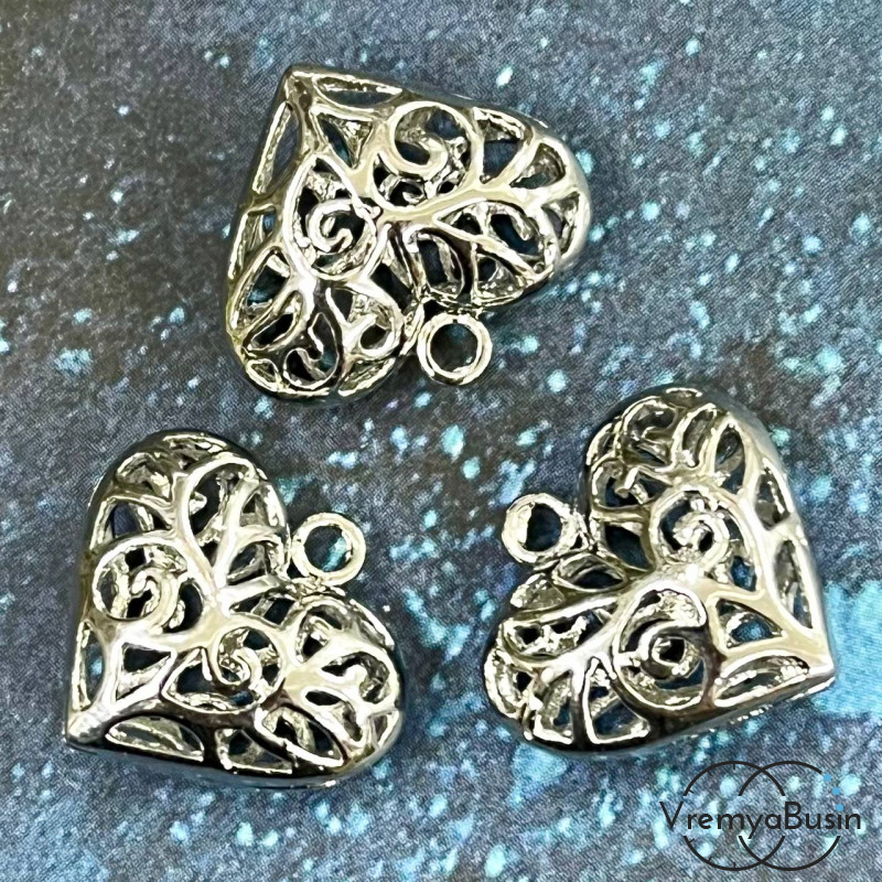 Подвеска "Сердце", 18х16х7 мм, латунь с родиевым покрытием (1 шт.)