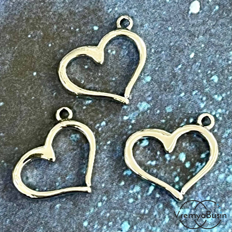 Подвеска "Сердце", 16х13 мм, латунь с родиевым покрытием (1 шт.)