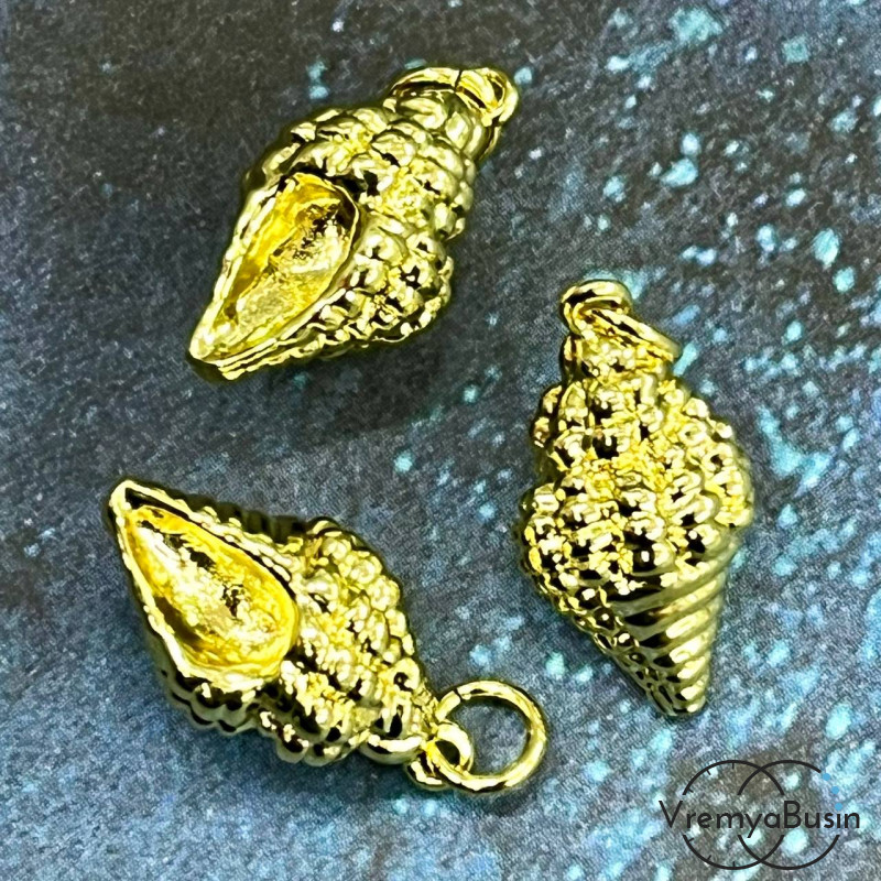 Подвеска "Ракушка", 18х10 мм, латунь с позолотой (1 шт.)