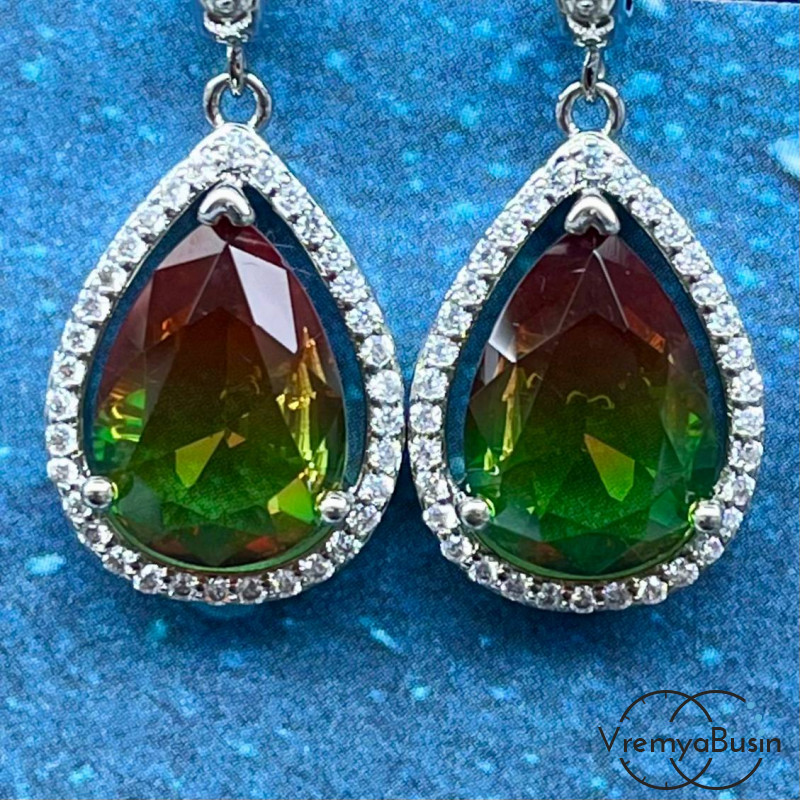 Подвески с фианитами, капля 20х15 мм (упак. 2 шт.)