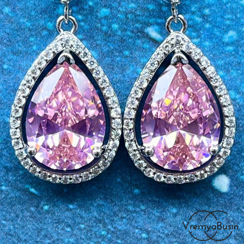 Подвески с фианитами, капля 20х15 мм (упак. 2 шт.)