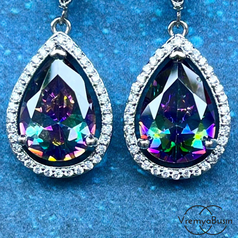 Подвески с фианитами, капля 20х15 мм (упак. 2 шт.)
