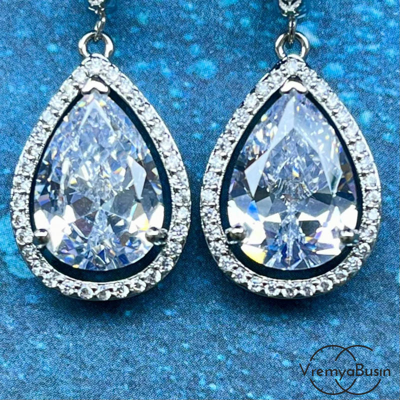 Подвески с фианитами, капля 20х15 мм (упак. 2 шт.)