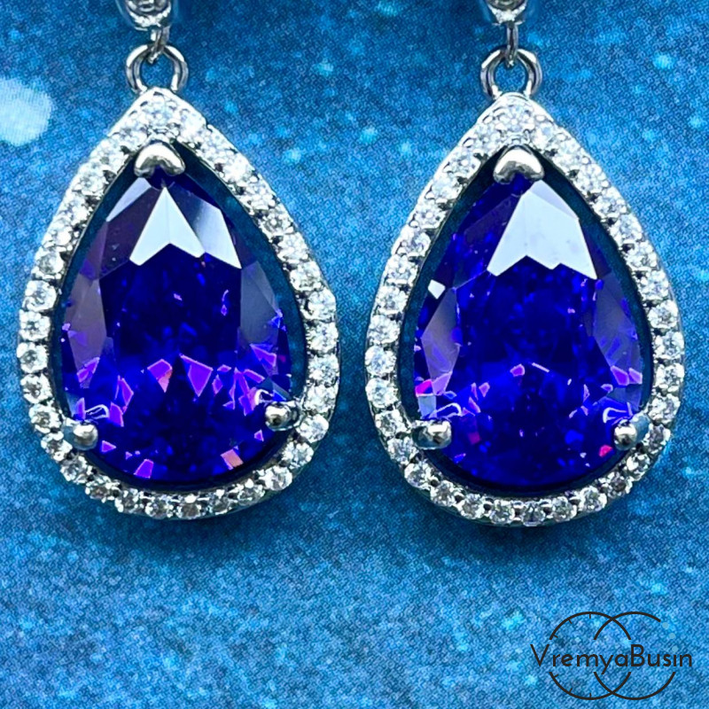 Подвески с фианитами, капля 20х15 мм (упак. 2 шт.)