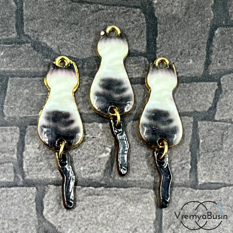 Подвеска с эмалью "Котик с хвостиком", 10х35 мм, сиамский (1 шт.)