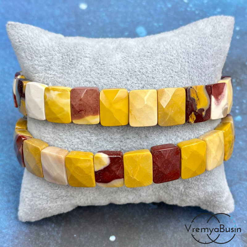 Яшма мукаит, бусины граненые с двумя отверстиями 9х12 мм (ок. 20 шт.)