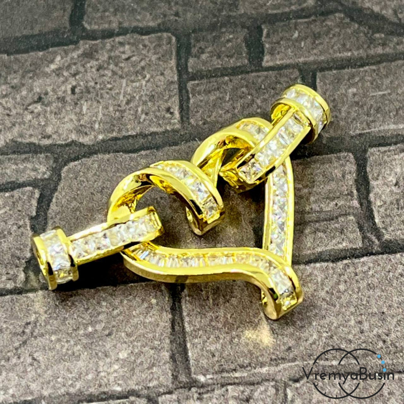 Замок для украшений, 23х38 мм, латунь с позолотой и фианитами (1 шт.)