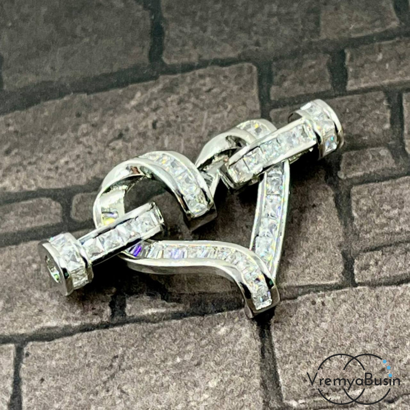 Замок для украшений, 23х38 мм, латунь с родиевым покрытием и фианитами (1 шт.)