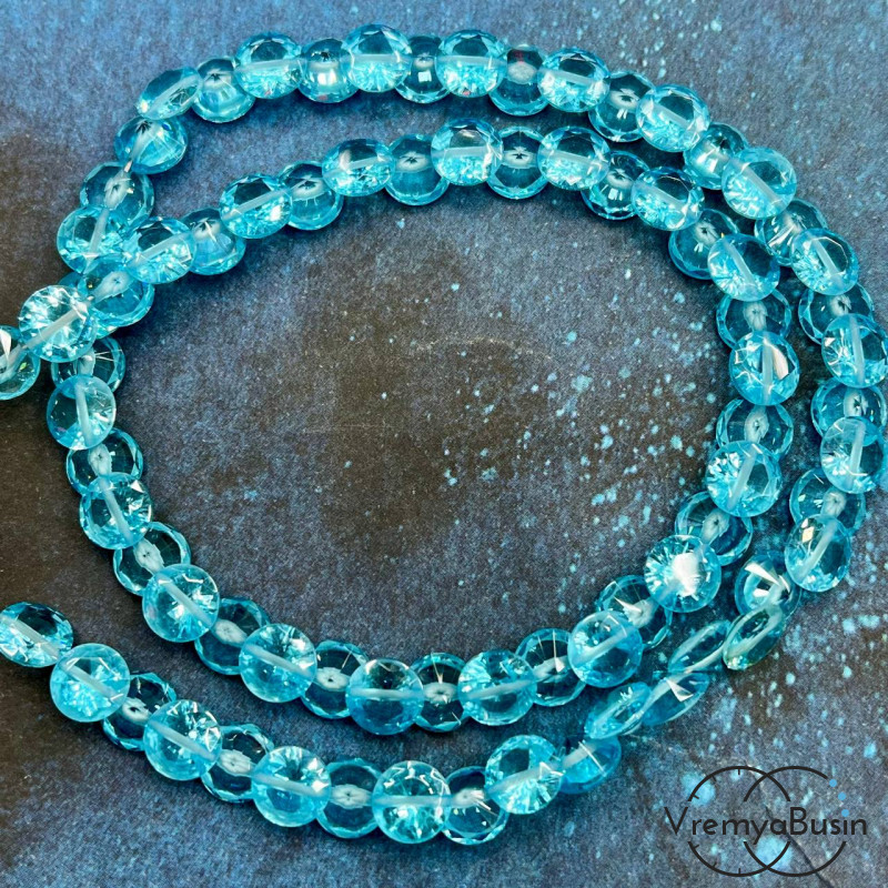 Циркон граненый фианит, форма лук, 7х4 мм, цв. голубой (нить, ок. 75 шт.)