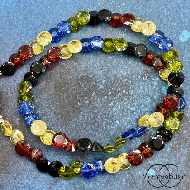 Циркон граненый фианит, форма лук, 7х4 мм, цв. микс (нить, ок. 75 шт.)