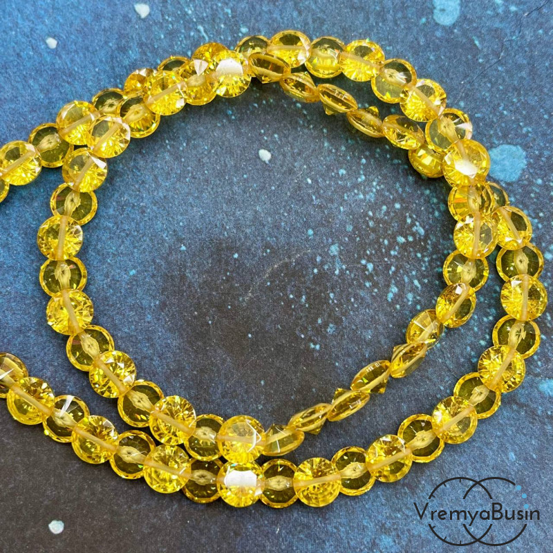 Циркон граненый фианит, форма лук, 7х4 мм, цв. желтый (нить, ок. 75 шт.)