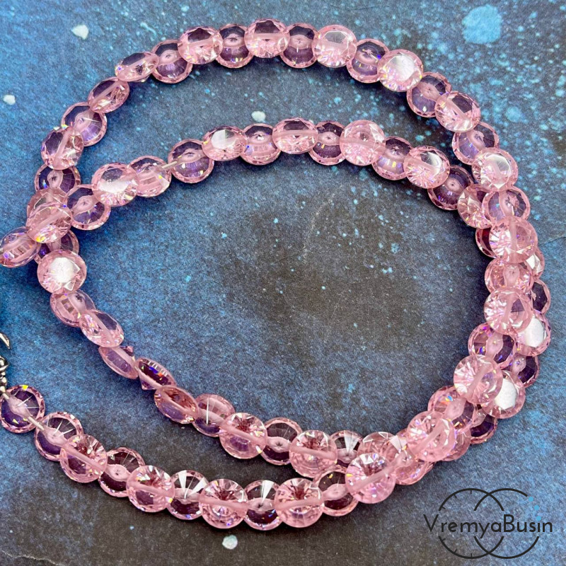 Циркон граненый фианит, форма лук, 7х4 мм, цв. розовый (нить, ок. 75 шт.)