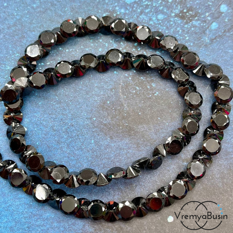 Циркон граненый фианит, форма лук, 7х4 мм, цв. черный (нить, ок. 75 шт.)